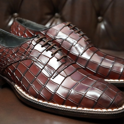 Crafted leather oxford calf leather deep brown crocodile/alligator 5mm hand welted men shoes
