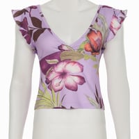 Sexy V-neck floral print slim fit navel-baring cropped T-shirt - Thumbnail 4