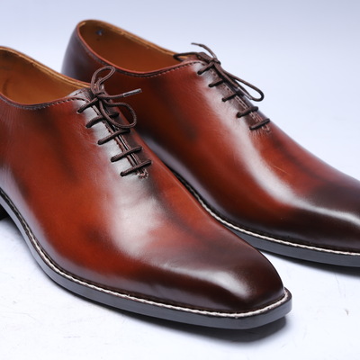 Crafted leather classic men brown patina leather norwegian welted dress shoes