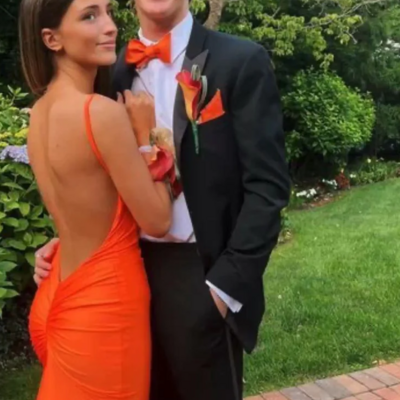 Sexy orange open back mermaid long prom dresses - Thumbnail 1