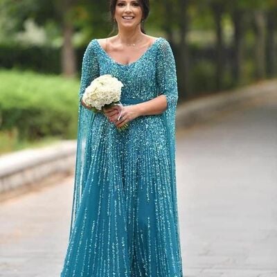 Plus size blue prom dresses sequins lace evening gowns formal party gowns - Thumbnail 2
