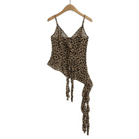 Retro style irregular hem ribbon hot girl sexy slim leopard print suspenders - Thumbnail 2