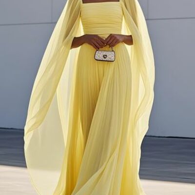 Yellow chiffon prom dresses chiffon evening gowns formal party gowns - Thumbnail 3