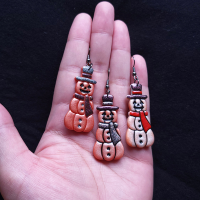 Pumpkin snowman clay earrings