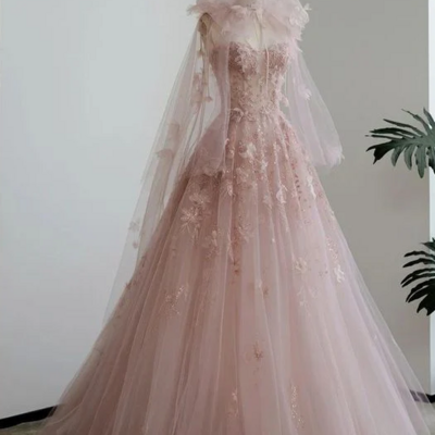 Mermaid a line spaghetti straps pink tulle prom dresses - Thumbnail 1