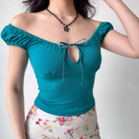 Sexy hollow U-neck short-sleeved T-shirt - Thumbnail 4
