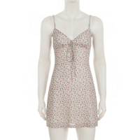 Retro Slim Floral Backless Mesh Suspender Dress - Thumbnail 3