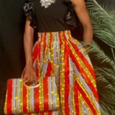 African bloom skirt set w/ headwrap & purse - Thumbnail 1