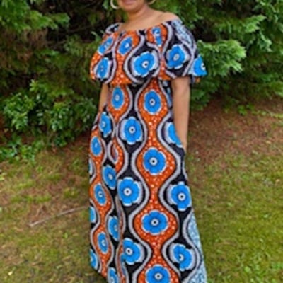 African bloom off the shoulder cape dress - Thumbnail 1