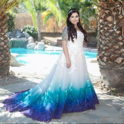 Mermaid ombre wedding dress, lace appliques wedding dress bridal dress - Thumbnail 2
