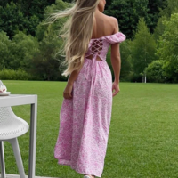 Romantic Boho Style Women's Off Shoulder Floral Maxi Dress  - Thumbnail 3