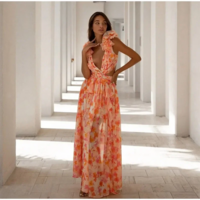 Boho Print Ruffle Long Dress with Hollow Out Detail  - Thumbnail 4