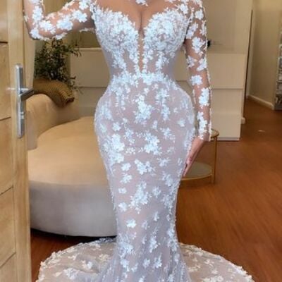 Luxury wedding dress, mermaid lace long sleeve afrcian girls bridal dress bridal gown - Thumbnail 2
