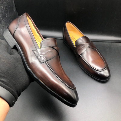 Handmade leather men's business formal leather shoes loafers 2 colors