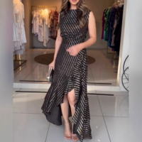 Black Sleeveless Irregular Ruffle Edge Dress - Thumbnail 2