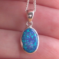 BOXED GIFT SET/Sterling Silver Blue Opal Oval Pendant & 18" Chain/Blue Opal Necklace/Blue Opal Jewellery/Blue Opal Jewelry/October Birthstone/UK - Thumbnail 2