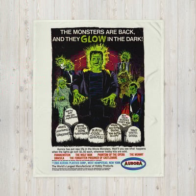 50x60 aurora glow monsters 1969 comic book ad throw blanket - Thumbnail 1