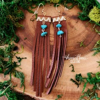 Brown Leather Earrrings w/Magnesite - Thumbnail 1
