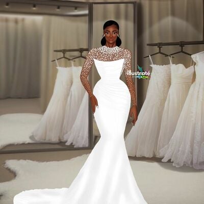 Elegant wedding dress, mermaid long sleeve lace african girls bridal dress bridal gown - Thumbnail 1
