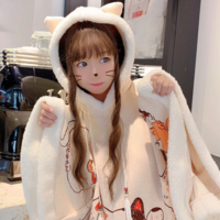 Hooded Japanese Style Harajuku Kawaii Lucky Cat Cloak with Ears - Thumbnail 2