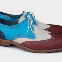 Crafted Leather Classic Multi Color Leather Wingtip Oxford Dress Shoes - Thumbnail 1