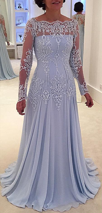 Elegant A-line Lace Long-Sleeve Mother-the-bride Dresses