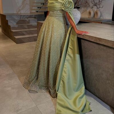 Oliver a line sequins handmade flower prom dresses evening gowns formal party gowns
