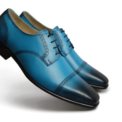 Crafted leather men classic blue leather oxford lace up dress shoes