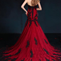 Vintage Black And Red Gothic Mermaid Sweetheart Lace Appliques Tulle Prom Dresses - Thumbnail 1