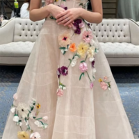 Classy A-Line V-Neck Dress with 3D Flower Embroidery - Thumbnail 7