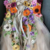 Champagne Strapless Tulle Mini Prom Dress with 3D Floral Appliqué - Thumbnail 4