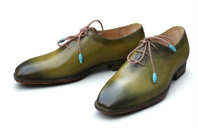 Crafted Leather Classic Green Patina Leather Oxford Formal Lace up Dress Shoes