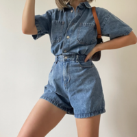 Fashionable and simple short denim jumpsuit - Thumbnail 3