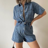 Fashionable and simple short denim jumpsuit - Thumbnail 4