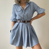 Sweet and spicy striped shirt belt design dress - Thumbnail 5