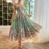 Elegant Off Shoulder Green Lace and Tulle Evening Dress - Thumbnail 3