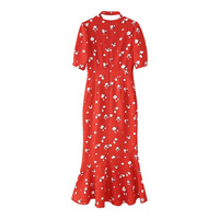 Fashionable and sexy hot girl puff sleeves drawstring print dress - Thumbnail 1