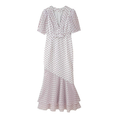 Fashionable and casual temperament short-sleeved printed stitching bow dress