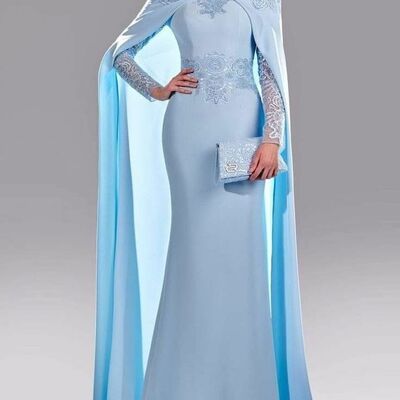 Elegant blue mermaid with shawl mother of the bride/ groom dresses formal evening dress