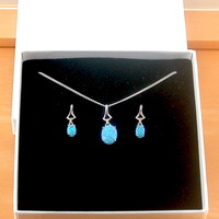 BOXED GIFT SET/925 Blue Opal Pendant & 18" Silver Chain/Blue Opal Necklace/Blue Opal Jewelry/Opal Jewellery/Opal Jewelery/October Birthstone/UK - Thumbnail 10