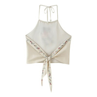 Fashionable Sexy Hot Girl Flower Embroidered Halter Neck Top - Thumbnail 1