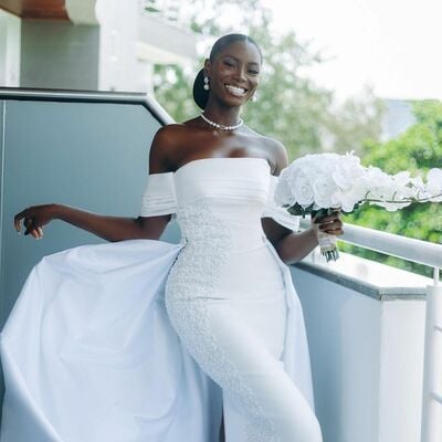 Elegant mermaid wedding dress, lace appliques bridal dress bridal gown