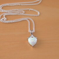 BOXED GIFT SET/Sterling Silver White Opal Heart Pendant & Chain/Opal Heart Necklace UK/Opal Jewellery/Opal Jewelry/October Birthstone/UK - Thumbnail 1
