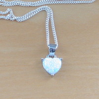 BOXED GIFT SET/Sterling Silver Opal Heart Pendant & Chain/Opal Necklace/Opal Heart Necklace/Opal Jewellery/Opal Pendant/Opal Jewelry/UK - Thumbnail 1