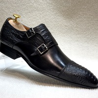 Pointed toe casual slip-on monk men's leather shoes 2 colors - Thumbnail 2