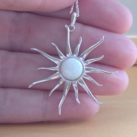 BOXED GIFT SET/Sterling Silver White Opal Sun Pendant & Chain/Silver Opal Necklace UK/Opal Jewellery/Opal Jewelry/October Birthstone/UK - Thumbnail 2