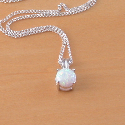 Sterling silver white opal solitaire pendant & chain/silver opal necklace uk/opal jewellery/opal jewelry/october birthstone