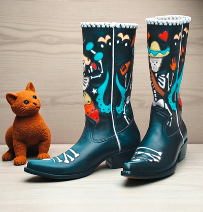 Crafted Leather Classic Black Leather Fancy Cowboy Boots 