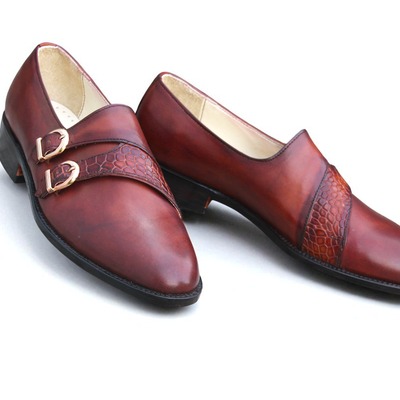 Crafted leather classic brown crocodile leather monk strap dress shoes