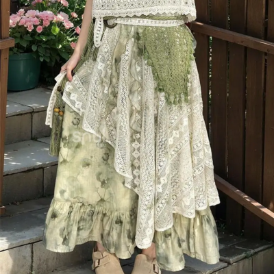 Vintage fashion irregular midi skirt